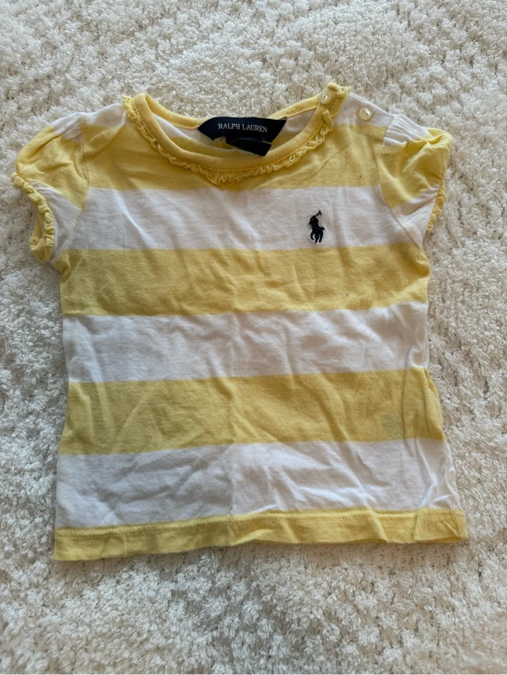 Ralph Lauren Yellow & White Striped and White Short-Sleeve Baby Tops - 2 Pack